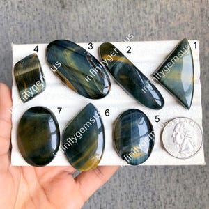 Cabujón de ojo de tigre azul seleccionado, piedra preciosa semipreciosa natural para la fabricación de joyas y suministros para manualidades, cabujón de piedra preciosa hecho a mano, LOTE-D