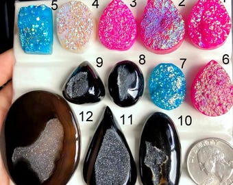 SELECTED Multi Druzy & Black Window Druzy Cabochon, Natural Semi Precios Gemstone For Jewelry Making, Druzy Hanndmade Beuty Gift For Her 537