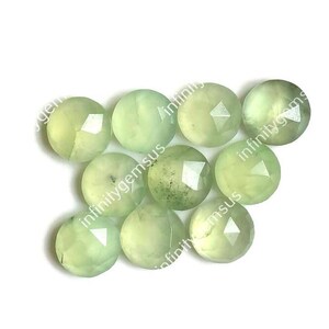 Pierre préhnite à facettes de 12 mm, forme ronde, lot de 10 pièces avec bijoux à dos plat, CÉLÉBRATION des pierres précieuses préhnite de bonne qualité pour montages, pierre de naissance