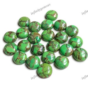 Green Mojave Copper Turquoise 10mm Round Cabochon, Mohave Copper Turquoise Loose Gemstone Lot For Earring Pendant And Jewelry Making
