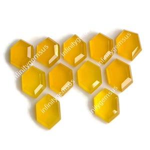10 x 14 mm Pietra di onice giallo taglio rosa, forma esagonale, lotto da 10 specie con pietra preziosa a fondo piatto, pietra preziosa di onice taglio sfaccettato di buona QUALITÀ per ciondolo