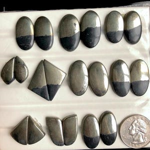 SELECTED Pyrite Earrings Pair Cabochon, Natural Semi Precious Gemstone For Jewelry Making, Pyrite Healing Crystal Gemstone Jewelry LOT-A246