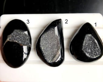 Selected Black Window Druzy Cabochon, Natural Semi Precious Gemstone For Jewerly Making, Druzy Natural Power Crystal Gemstone Jewerly