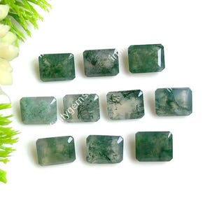 Moos Achat Cabochon, 8 x 10 mm Ca. Rechteck Form Rose Schnitt facettierte 10 Teile Lot Edelstein für die Ringe machen, Meditation Kristall