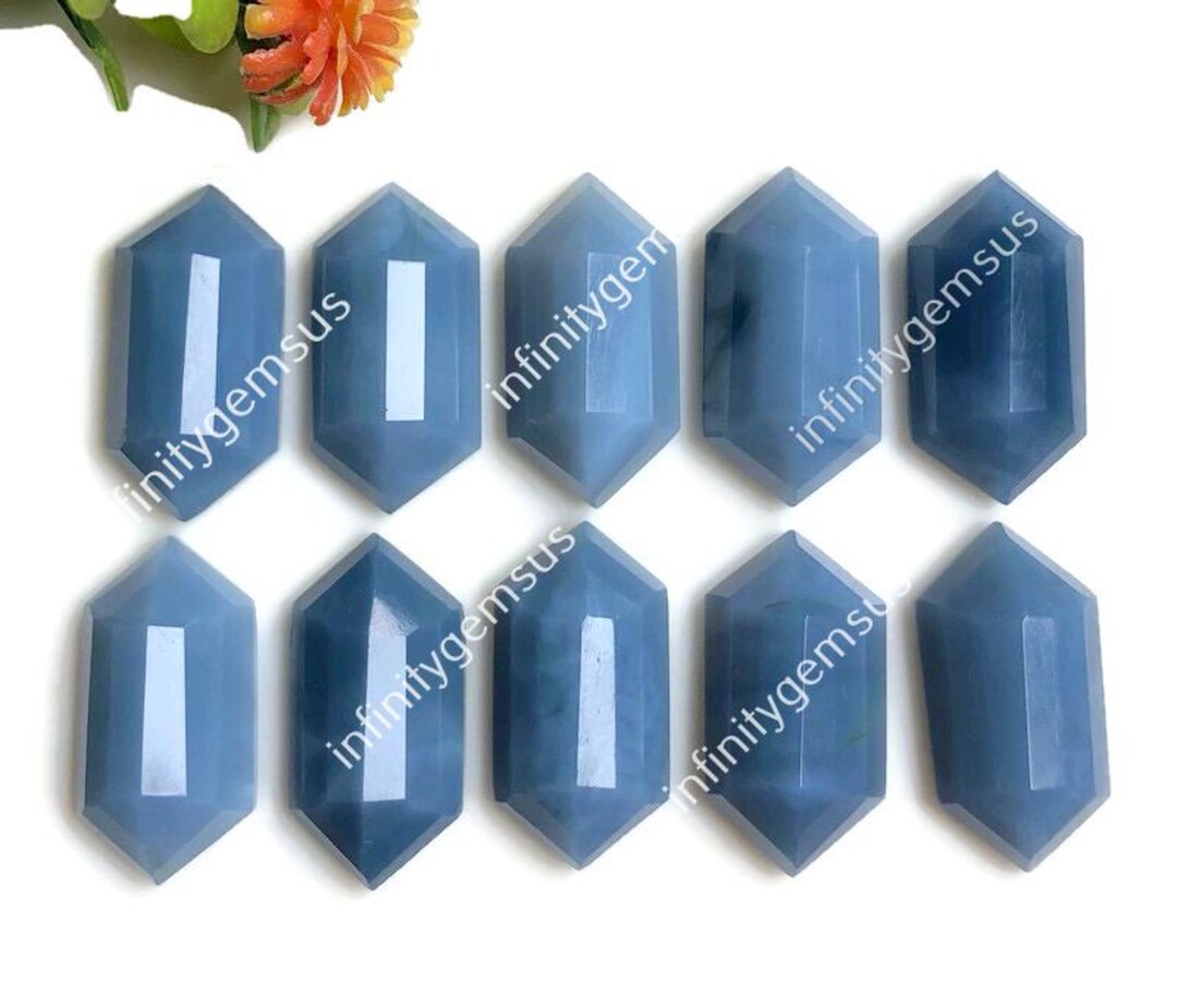 Blue Opal Faceted Hexagon Shape Gemstone, 20x10mm Opal With Flat-back ...