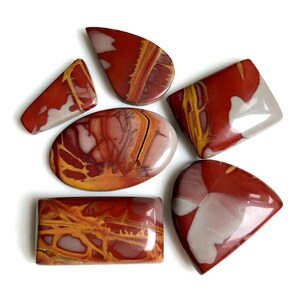 Cabochon di diaspro Norina sciolto, 20x30 mm circa. Forme e dimensioni miste, lotto da 6 pezzi, come nell'immagine, pendenti con avvolgimento di filo metallico 83599