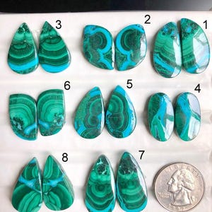 Selected Malachite Earrings Pair Cabochon, Natural Semi Precious Gemstone For Perfect Jewelry Making,  Chrysocolla Healing Crystal Jewelry