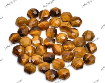 Tigers Eye Hexagon Shape Rose Cut Gemstone, 10pcs lot High Polished Loose Gemstone For Jewelry Making, Meditation Crystal Birthstone Jewelry