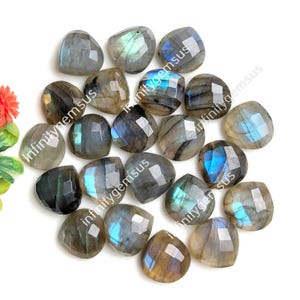 Cabujón facetado de labradorita, 14 x 14 mm, forma de pera, lote de 10 piedras preciosas sueltas para hacer joyas, piedra preciosa de corte rosa con parte posterior plana para usar en collares