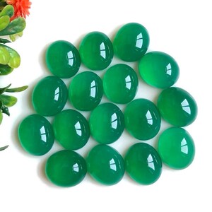 Pedra preciosa cabochão de ônix verde, 12 x 14 mm, formato oval, pedra preciosa lisa de ônix verde, uso para anéis e brincos, cristal de proteção