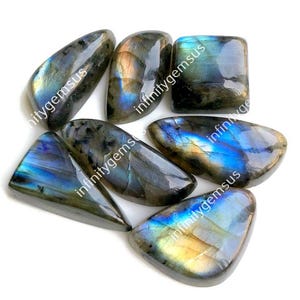 Cabochon di Labradorite fantasia, 15 x 29 mm, forme e dimensioni miste, confezione da 7 pezzi, splendida pietra preziosa di Labradorite multi fuoco per la creazione di collane 84437