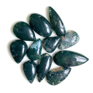 Cabochon van mosagaat, 16 x 25 mm, gemengde vorm en grootte, ongeveer 11 stuks veel voor sieraden maken, geboortesteen edelsteen, losse edelsteen, agaat sieraden 84599