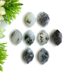 Dendriet-opaal gefacetteerd stapgeslepen marquise vorm lot 10 x 14 mm, 8-delig natuurlijke dendritische opaal edelsteen voor het maken van sieraden, draadgewikkelde hanger