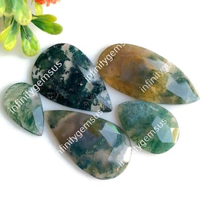 Cabochon en agate mousse à facettes, 17 x 32 mm environ, forme et taille mélangées, lot de 5 pièces pour la fabrication de bijoux, bracelet cabochon, bijoux artisanaux, pierre de naissance84499