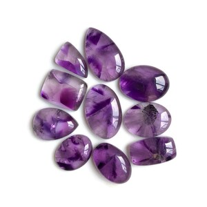 Amethist cabochon, ca. 24-37 mm, gemengde vorm 10 stuks, hetzelfde als afbeelding, amethist voor het maken van sieraden, amethist hangers en ringen 61264