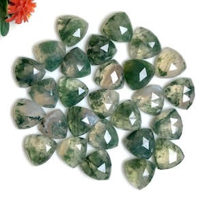 Moss Agate Cabochon, 10mm Trillion Shape 10pcs Pack Faceted Rose Cut Gemstone, Natural Semi Precious Gemstone For Jewelry, Healing Gems