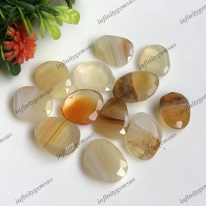 10 peças de ágata de Botsuana de 10 x 14 mm, aproximadamente, facetada em ambos os lados, pedra preciosa lapidada em rosa - lote de pedras preciosas lapidadas em rosa natural para fabricação de joias