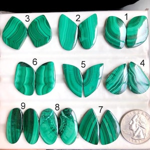 Selected Malachite Earrings Pair Cabochon, Natural Semi Precious Gemstone For Perfect Jewelry Making, Malachite Healing Crystal Earrings