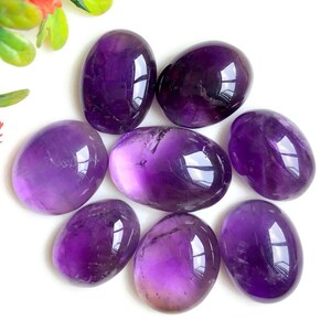 Cabochon d'améthyste, pierres précieuses de forme ovale environ 16 x 21 mm, lot de 8 bijoux en cristal d'améthyste pour la fabrication de bagues et de pendentifs, 84603