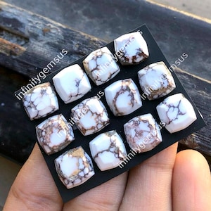 10 x 10 mm Pierres précieuses à facettes cheval sauvage, lot de 10 pièces avec bijoux à dos plat, pierre précieuse à facettes en forme de coussin, cristal curatif, cabs polis à la main