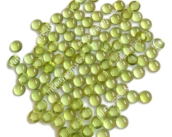 Cabochon di peridoto di qualità AAA+, forma rotonda da 5 mm, confezione da 10 pezzi, liscio, lucidato, pietra preziosa di peridoto naturale pulita agli occhi, dimensioni calibrate