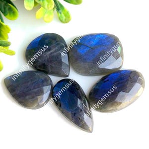 Pietra preziosa sfaccettata di labradorite di qualità superiore, circa 20 x 23 mm, forma mista, 5 pezzi, come da foto, esclusiva labradorite blu fuoco 84504