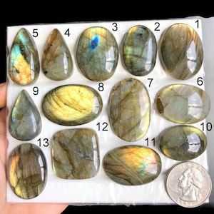 Cabochon de labradorite SÉLECTIONNÉ, pierre précieuse naturelle de labradorite multi-feu pour des pendentifs parfaits faisant du cristal de guérison, poli lisse LOT-A113