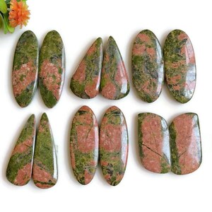 Unakiet jaspis oorbel paar cabochon, genezende halfedelsteen voor het maken van oorbellen, met de hand gepolijste cabines, geboortesteen edelsteen