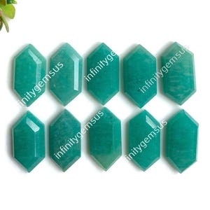 Amazoniet gefacetteerde stapgeslepen edelsteen met zeshoekige vorm, afmeting 10 x 20 mm gefacetteerd amazoniet Lot van 10 stuks met platte achterkant edelsteen voor het maken van sieraden