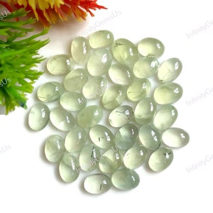 Cabujones de prehnita natural de forma ovalada de 6 x 8 mm, paquete de 10 piezas, piedra preciosa de prehnita verde, cristal curativo para hacer joyas, cristal de poder