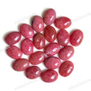 Cabochões de rodonita 10 x 4 mm, pedras preciosas soltas em formato oval calibrado, lote com 10 peças, cabos polidos à mão, uso de rodonita para fabricação de joias