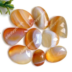 Bellissimo cabochon sfaccettato in agata arancione a bande, 17-26 mm circa, forma mista, confezione da 9 pezzi come in foto, cristallo da meditazione, regalo di gioielli 84569