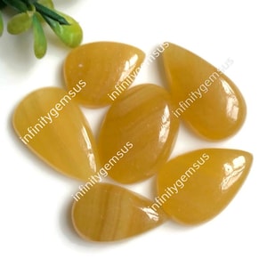 Cabochon di aragonite gialla, 17 x 22 mm circa, forma mista, 6 pezzi, come da foto, bellissima pietra preziosa di aragonite di colore giallo per gioielli, 84548
