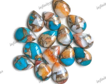 Spiny Oyster Turchese 12x16mm Pera Cabochon, Mojave Rame Turchese Cabochon Gemma Sciolta Lotto Per Orecchini Ciondolo E Creazione Di Gioielli
