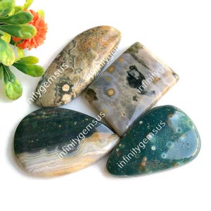Cabujón de jaspe oceánico, 26 x 36 mm aproximadamente, formas y tamaños variados, lote de 5 piezas igual que la imagen, piedra preciosa de jaspe oceánico para hacer anillos 84498