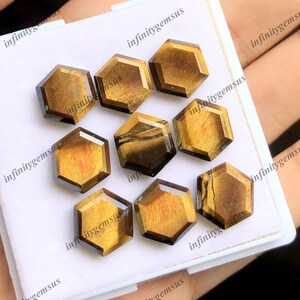 Tijgeroog zeshoekige vorm stap gesneden edelsteen, 10 stuks veel hooggepolijste losse edelsteen voor sieraden maken, Maditation Crystal Birthstone sieraden