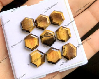 Tigers Eye Hexagon Shape Step Cut Gemstone, 10pcs lot High Polished Loose Gemstone For Jewelry Making, Maditation Crystal Birthstone Jewelry