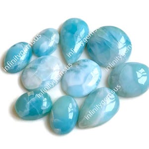 Larimar cabochon, ca. 14 x 22 mm, mix vorm en grootte 10 stuks, natuurlijke larimar-edelsteen voor het maken van sieraden, hooggepolijste steen 84183