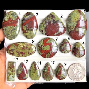 Cabujón de piedra de sangre de dragón seleccionada, piedra preciosa suelta para hacer anillos, hermoso cabujón de piedra preciosa de color verde y rojo, piedra de nacimiento LOT-A27