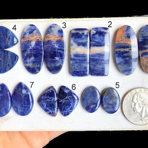 Paire de boucles d'oreilles en sodalite, cabochon, pierre semi-précieuse naturelle pour la fabrication de bijoux, pierre de naissance, bijoux cadeau LOT-F6
