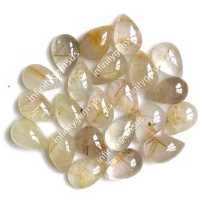 Gouden rutiel 8 x 12 mm peervorm cabochon, gekalibreerde halfedelstenen losse edelsteen 10 stuks veel gebruik voor hanger en oorbellen maken, cadeau voor haar
