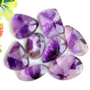 Natuurlijke trapiche-amethist cabochon, ca. 17 x 22 mm, gemengde vorm en grootte, verpakking van 8 stuks, losse edelsteen, halfedelstenen sieraden, genezend kristal 84421
