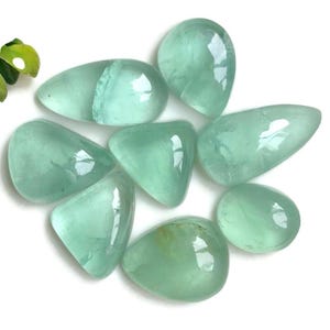 Cabochon en fluorite verte, 13 x 21 mm environ, mélange de 8 pcs, lot de pierres précieuses à dos plat, pierres semi-précieuses, cristal énergétique 84630