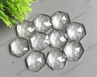 Clear Quartz 10x10mm Hexagon Shape Gemstone, Premium 10 Pcs Lot RoseCut With Flat Back Gemstone For Jewellery Making