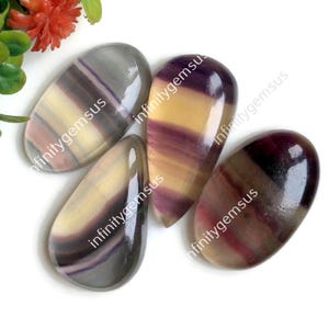 Favoloso cabochon di fluorite, 25 x 29 mm circa, forma mista, lotto da 4 pezzi con pietra preziosa a fondo piatto, pietra preziosa curativa per la creazione di gioielli, 84544