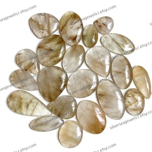Cabochão de pedra preciosa de rutilo dourado, lote de atacado, formato e tamanho mistos, pedra preciosa semipreciosa natural para fazer anéis, joias de pedra de nascimento