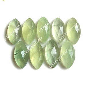 Piedra preciosa de prehnita natural tallada en rosa, forma marquesa, 8-16 mm, facetada con piedra preciosa de parte posterior plana, prehnita para joyería de diseñador, 9 especies