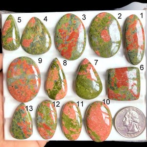 Cabujón de jaspe unakita seleccionado, piedra semipreciosa natural para joyería, estilo suroeste y diseños artesanales.