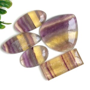 Fantastische fluorietcabochon, gemengde vorm ca. 22 x 30 mm Lot van 5 stuks met platte edelsteen, halfedelsteen, genezend kristal 84596