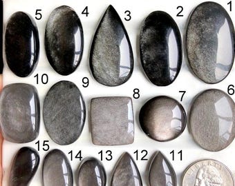 SELECTED zilverglans obsidiaan cabochon, natuurlijke halfedelsteen voor het maken van sieraden, obsidiaan power kristal edelsteen sieraden